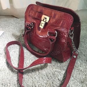 Red Liz Claiborne Snake Embossed Crossbody Purse